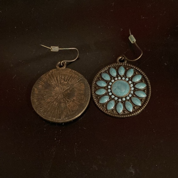 Earrings, teal, circle, medium sized - Picture 2 of 2